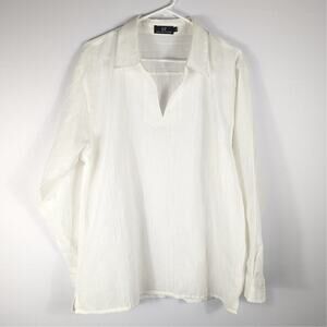 IC Collection L Cream White Textured Split Neck Blouse Long Sleeve Women’s Top